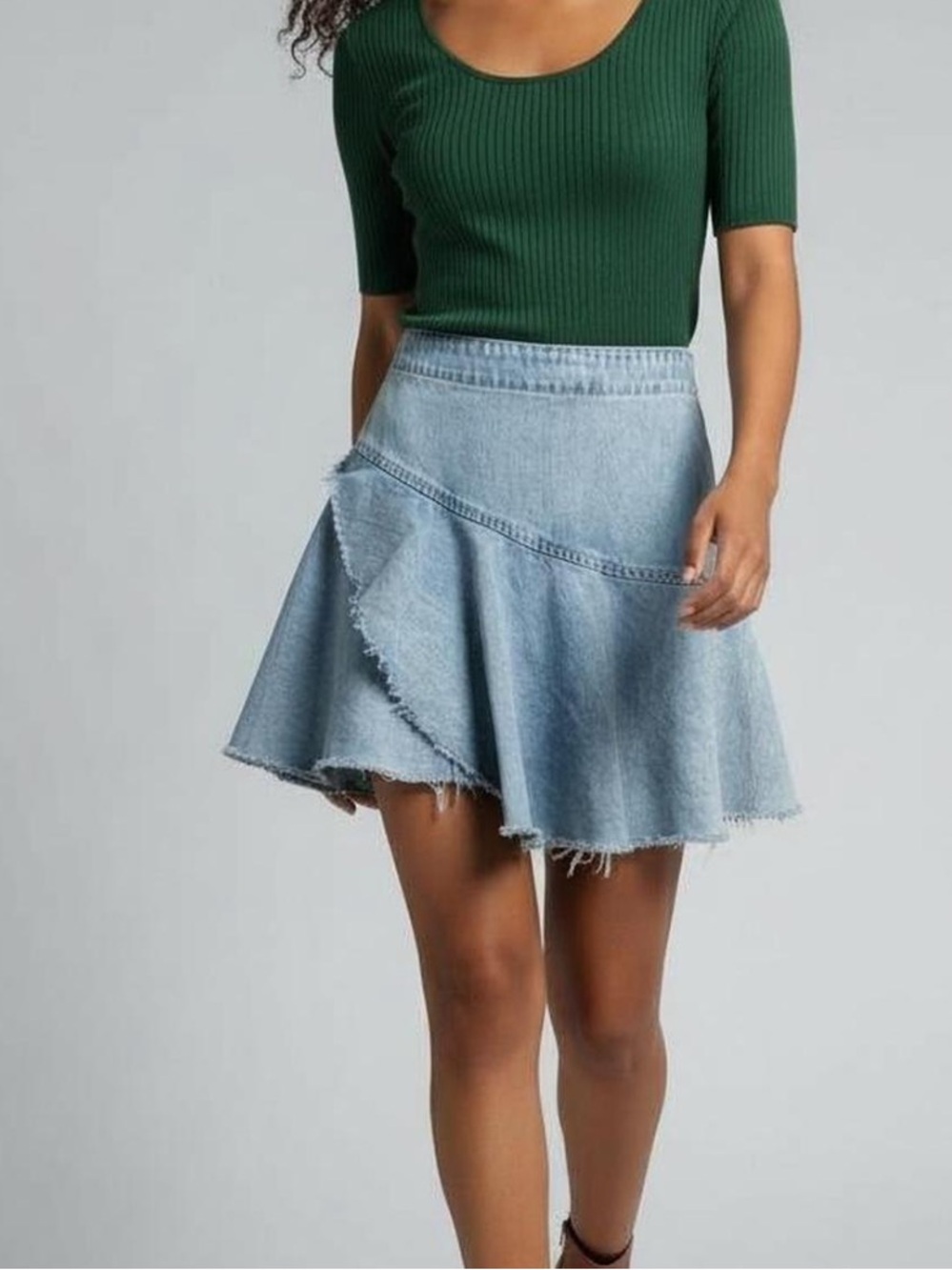 Free People Faded Light Blue Denim Mini Skirt 8
